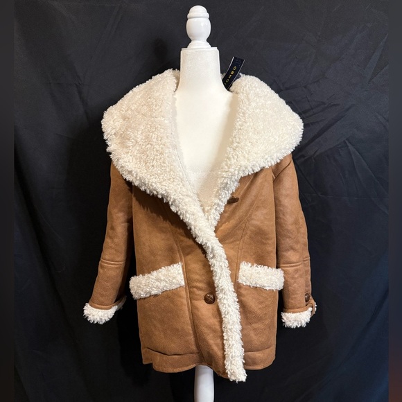 Piombo, Women's XS Camel Brown Faux Leather Coat - Picture 2 of 6